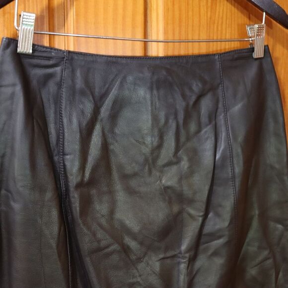 Kay Unger Black Leather Mini Skirt 10 Gothic Corporate Goth - Picture 3 of 10